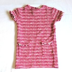 zara red boucle tweed shift dress with patch pockets girls size 6